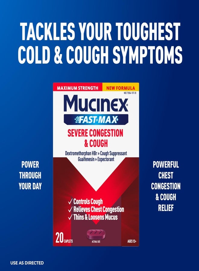 Mucinex Fast-Max Severe Congestion & Cough Medicine for Adults, Cough & Bothersome Mucus Relief with Dextromethorphan HBr & Guaifenesin, Cough Suppressant & Expectorant Medicine, 20 Count - Image 2